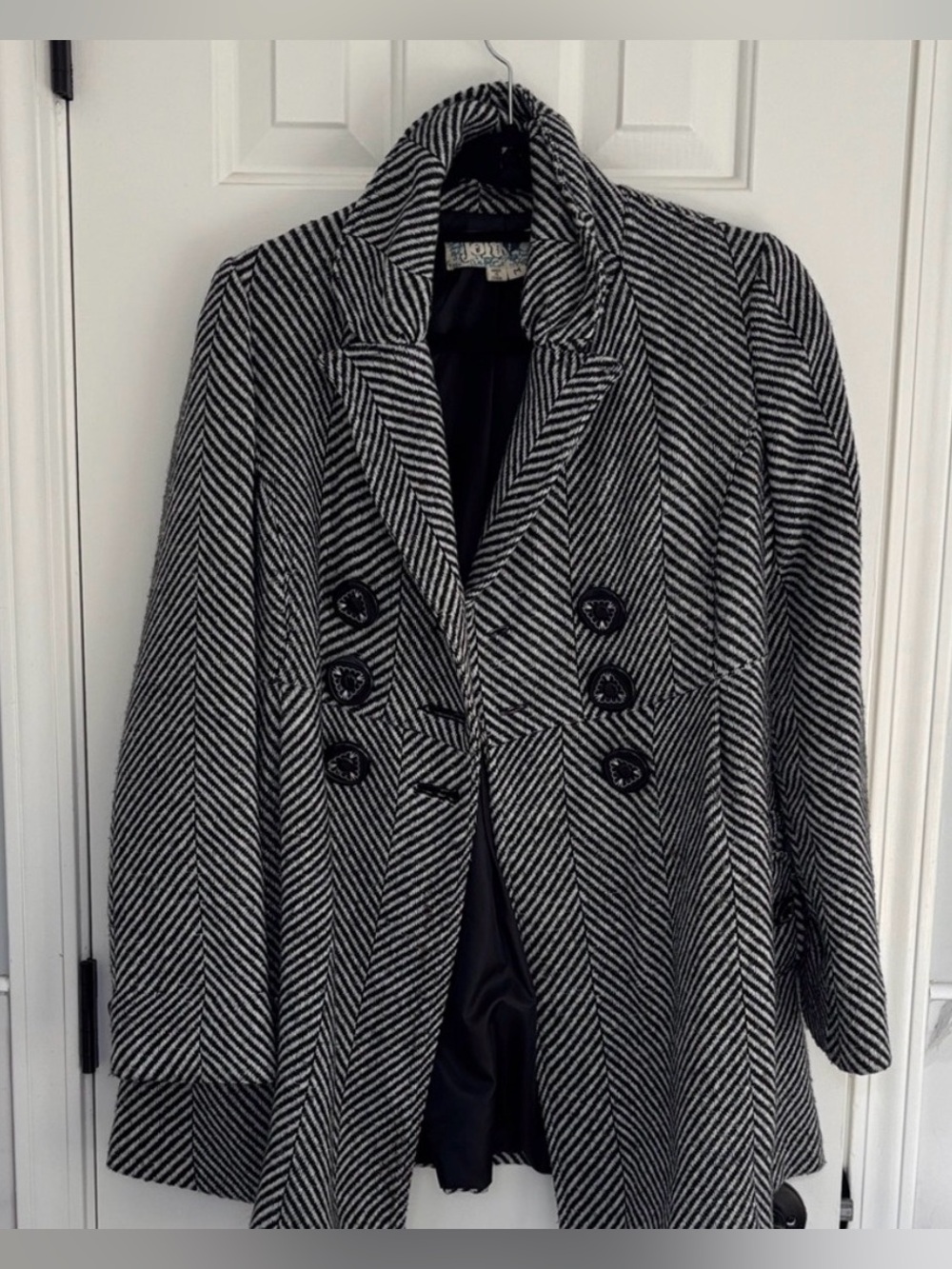 Womens Black and White Chevron Peacoat Jacket